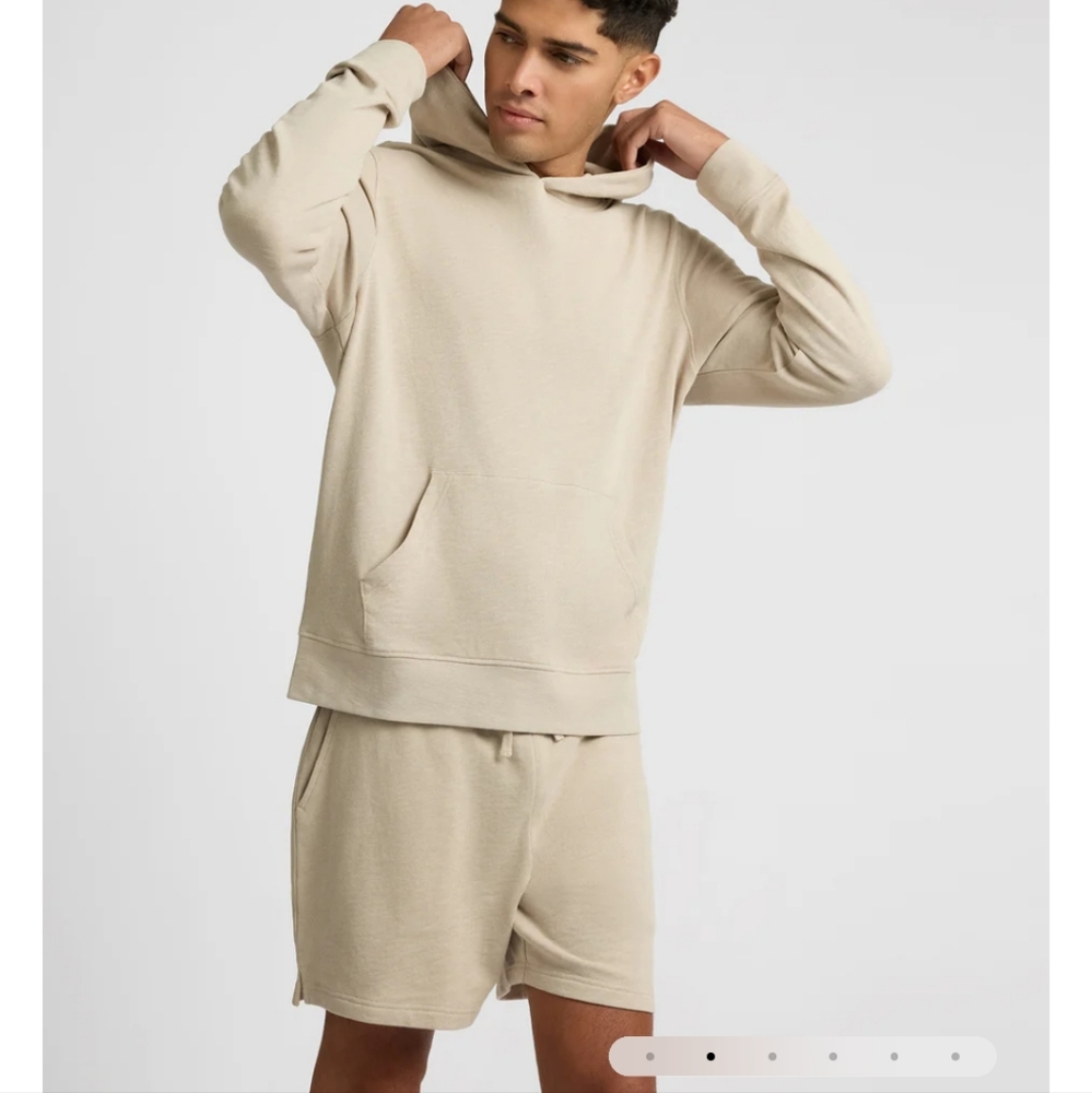 Onia‎ Men's Slub Terry Hoodie Pullover Sweatshirt Small cream minimalist casual